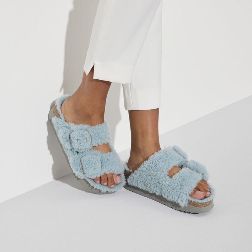 Birkenstock Papillio Arizona Big Buckle Shearling Teddy Slide Sandals Size 36 EU
